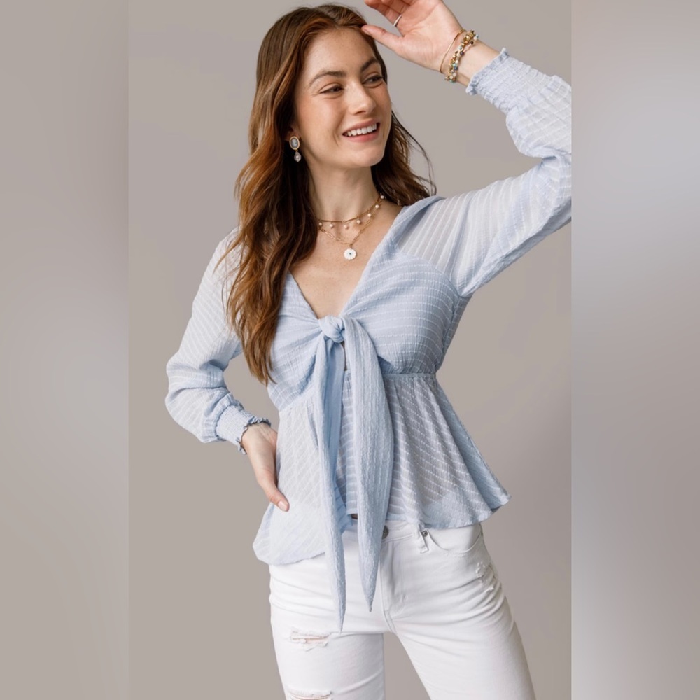 Francesca's Courtney Front Tie Sheer Blouse